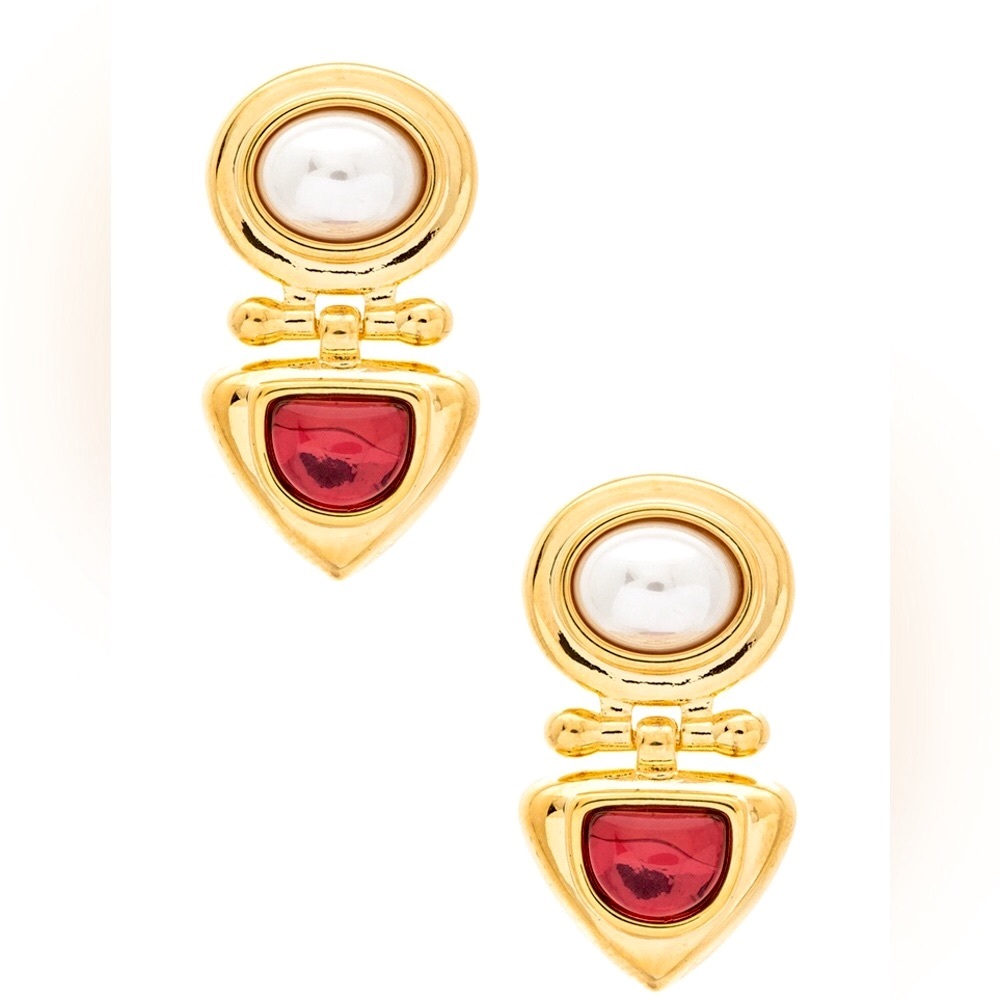 Geometric Gold & Red Statement Earrings